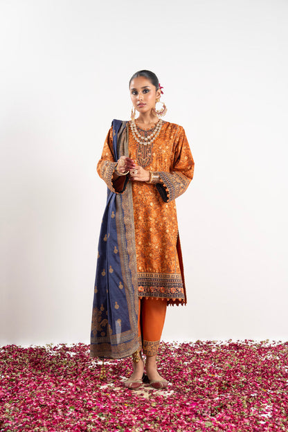 3 Pc Embroidered Cambric Suit With Lawn Dupatta