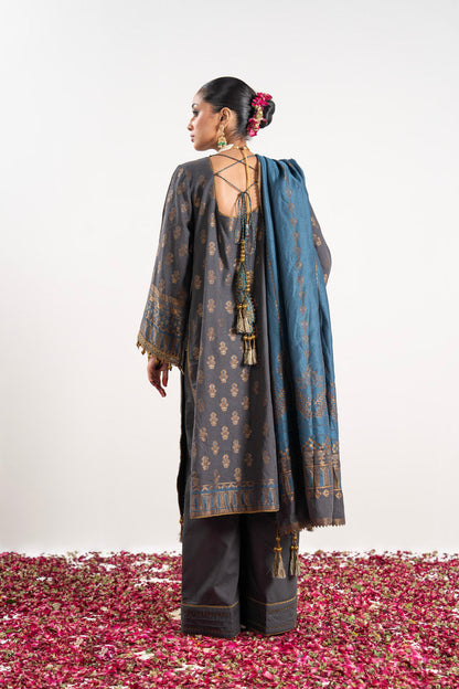 3 Pc Embroidered Jacquard Suit With Jacquard Dupatta