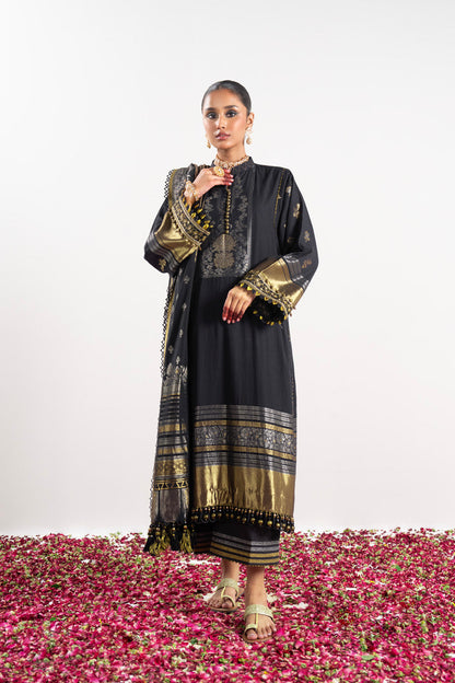 3 Pc Embroidered Jacquard Suit With Jacquard Dupatta