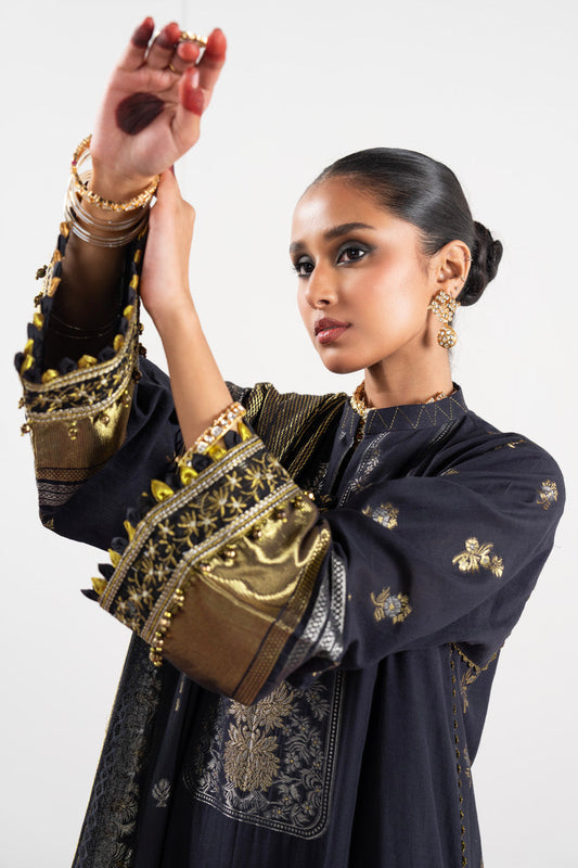3 Pc Embroidered Jacquard Suit With Jacquard Dupatta