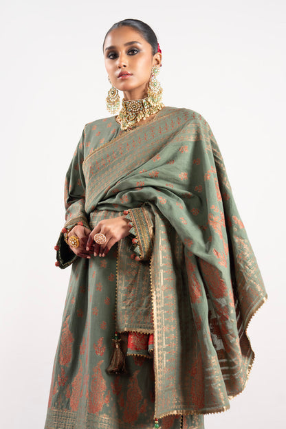 3 Pc Embroidered Jacquard Suit With Jacquard Dupatta