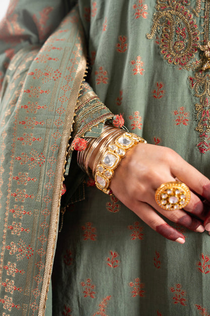 3 Pc Embroidered Jacquard Suit With Jacquard Dupatta