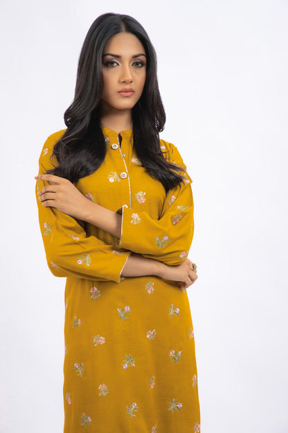 Dyed Embroidered Raw Silk Kurti