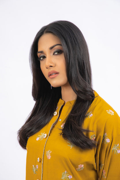Dyed Embroidered Raw Silk Kurti