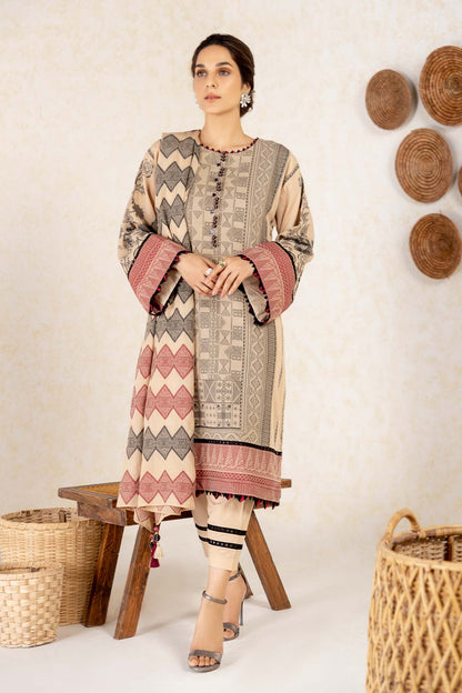 3 Pc Printed Jacquard Suit With Jacquard Dupatta