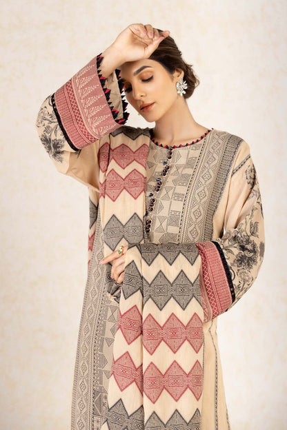 3 Pc Printed Jacquard Suit With Jacquard Dupatta