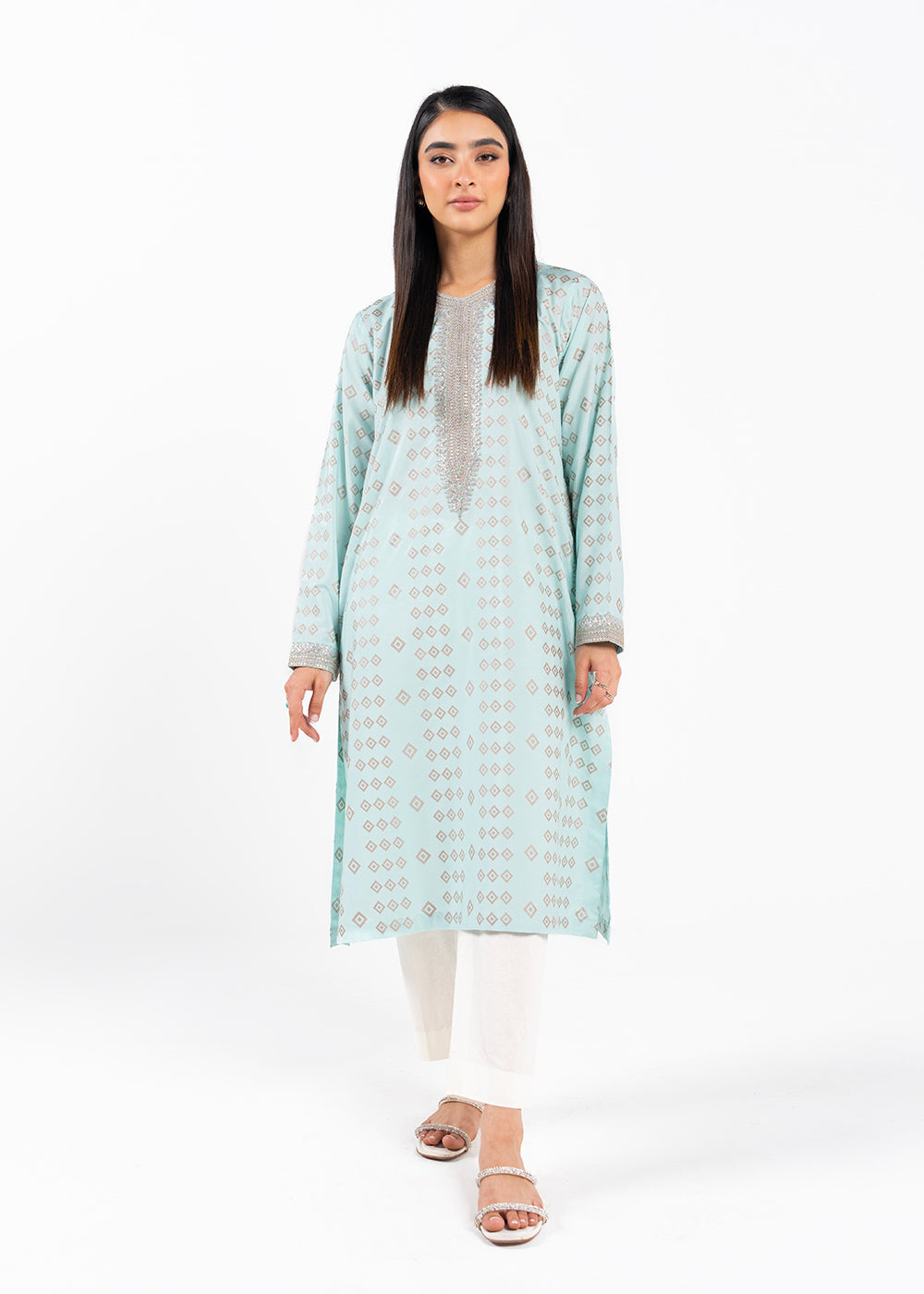 Printed Embroidered Cotton Silk Kurti