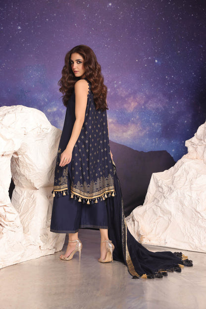 3 Pc Embroidered Twill Viscose Suit With Shawl