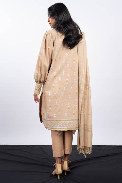 3 Pc Embroidered Khaddar Suit With Shawl