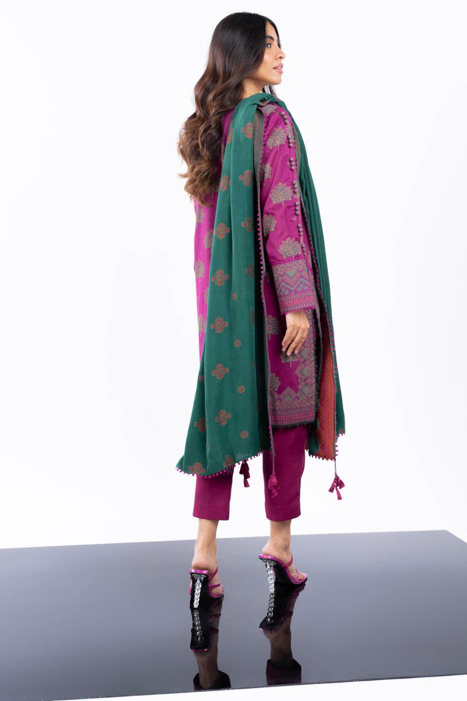 3 Pc Embroidered Viscose Suit With Viscose Jacquard Dupatta