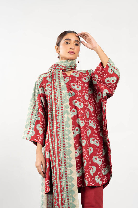 3 Pc Printed Khaddar Suit With Khaddar Dupatta