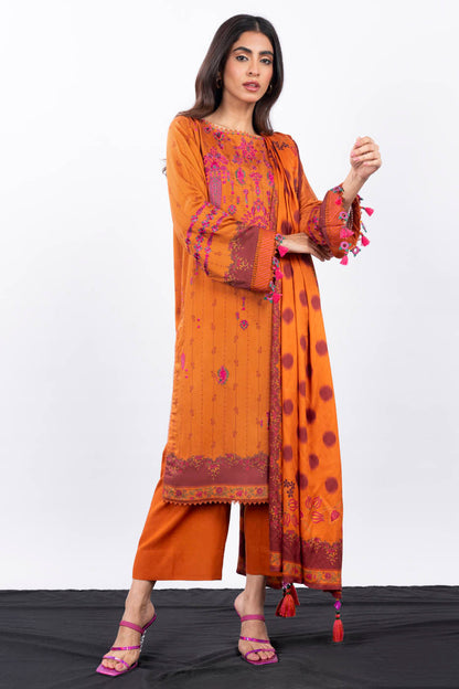 3 Pc Embroidered Twill Viscose Suit With Twill Viscose Dupatta