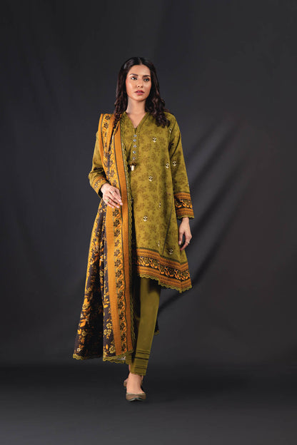 3 Pc Printed Khaddar Suit With Khaddar Dupatta