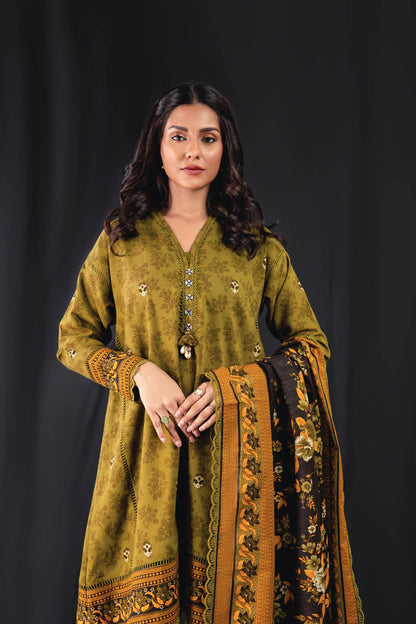 3 Pc Printed Khaddar Suit With Khaddar Dupatta