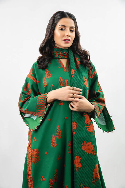 3 Pc Printed Khaddar Suit With Khaddar Dupatta