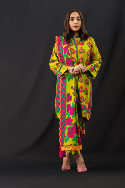 3 Pc Printed Khaddar Suit With Khaddar Dupatta