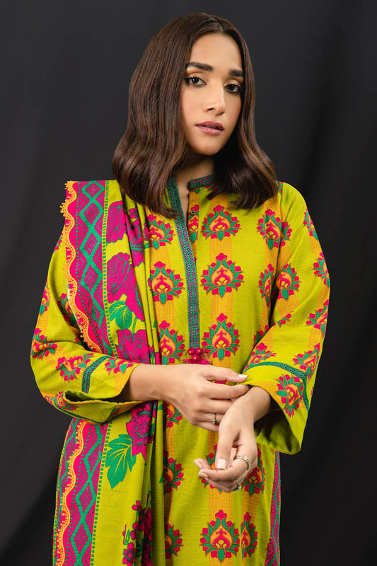 3 Pc Printed Khaddar Suit With Khaddar Dupatta