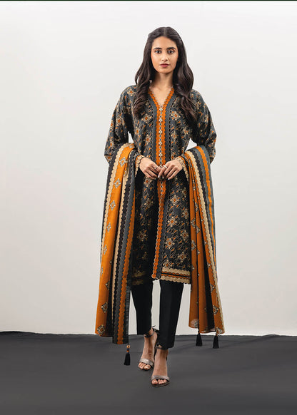 3 Pc Printed Khaddar Suit With Khaddar Dupatta