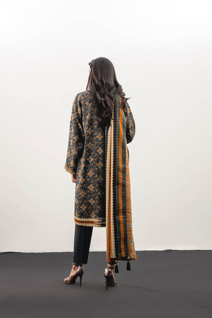 3 Pc Printed Khaddar Suit With Khaddar Dupatta