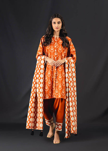 3 Pc Printed Khaddar Suit With Khaddar Dupatta