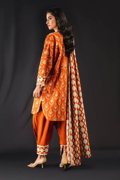 3 Pc Printed Khaddar Suit With Khaddar Dupatta