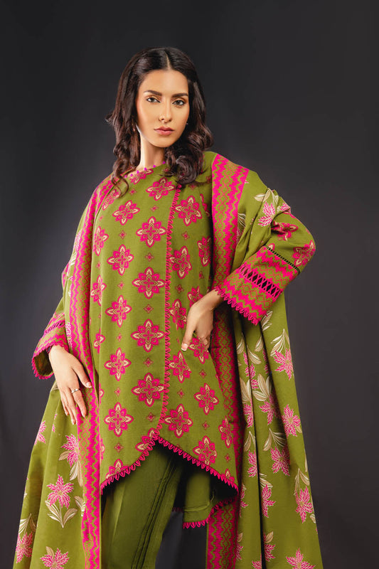 3 Pc Printed Khaddar Suit With Khaddar Dupatta
