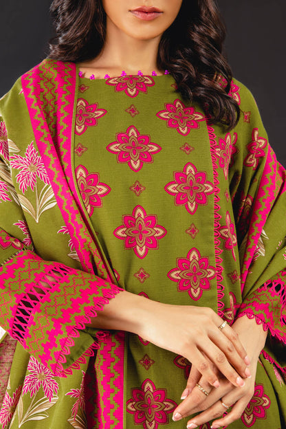 3 Pc Printed Khaddar Suit With Khaddar Dupatta