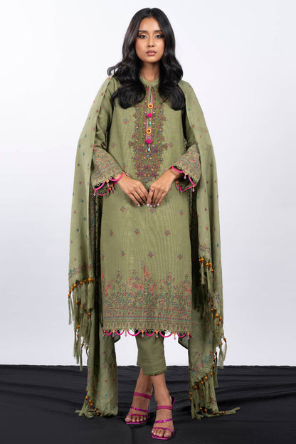 3 PcEmbroidered Khaddar Suit With Shawl