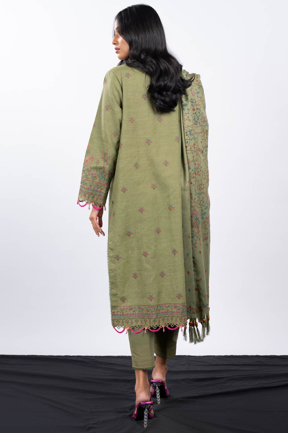 3 PcEmbroidered Khaddar Suit With Shawl