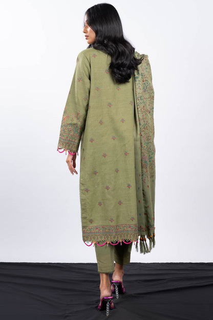 3 PcEmbroidered Khaddar Suit With Shawl