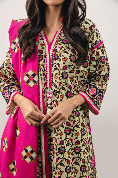 3 Pc Printed Khaddar Suit With Khaddar Dupatta