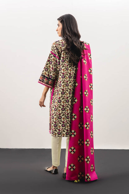 3 Pc Printed Khaddar Suit With Khaddar Dupatta