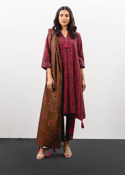 3 Pc Printed Khaddar Suit With Khaddar Dupatta