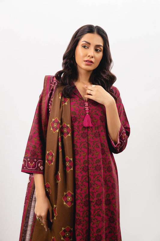 3 Pc Printed Khaddar Suit With Khaddar Dupatta