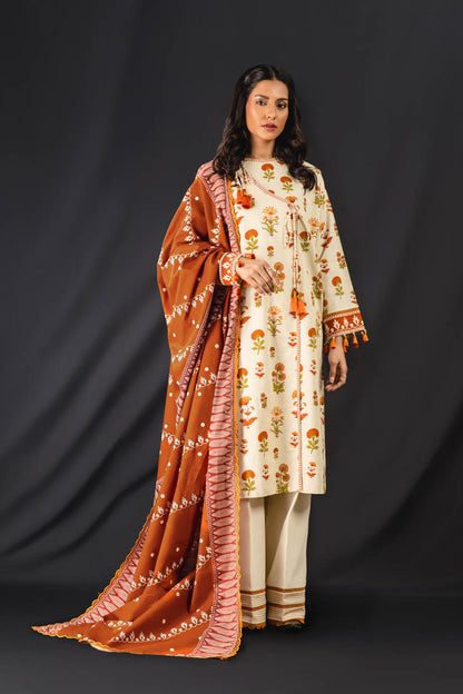 3 Pc Printed Khaddar Suit With Khaddar Dupatta