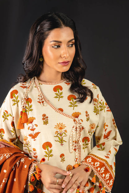 3 Pc Printed Khaddar Suit With Khaddar Dupatta