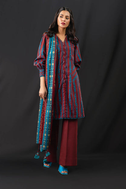 3 Pc Printed Khaddar Suit With Khaddar Dupatta