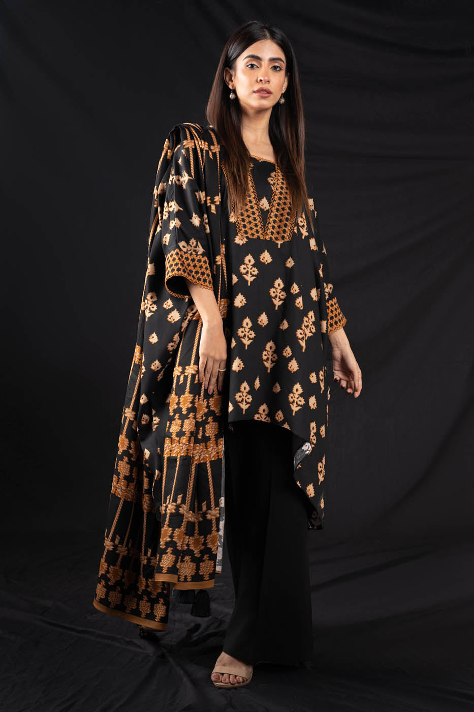 3 Pc Printed Cotail Viscose Suit With Viscose Dupatta