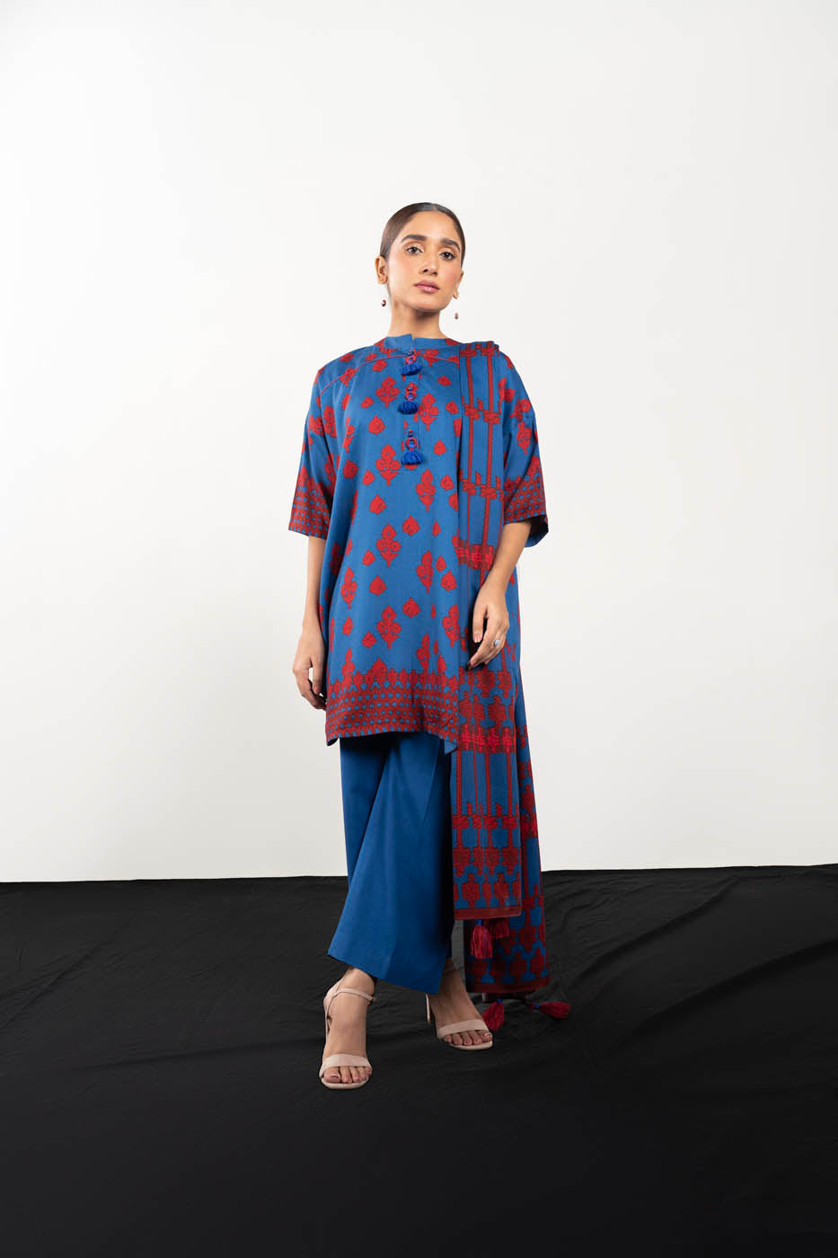 3 Pc Printed Cotail Viscose Suit With Viscose Dupatta