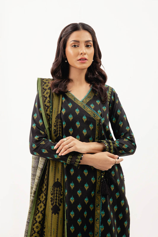 3 Pc Printed Khaddar Suit With Khaddar Dupatta