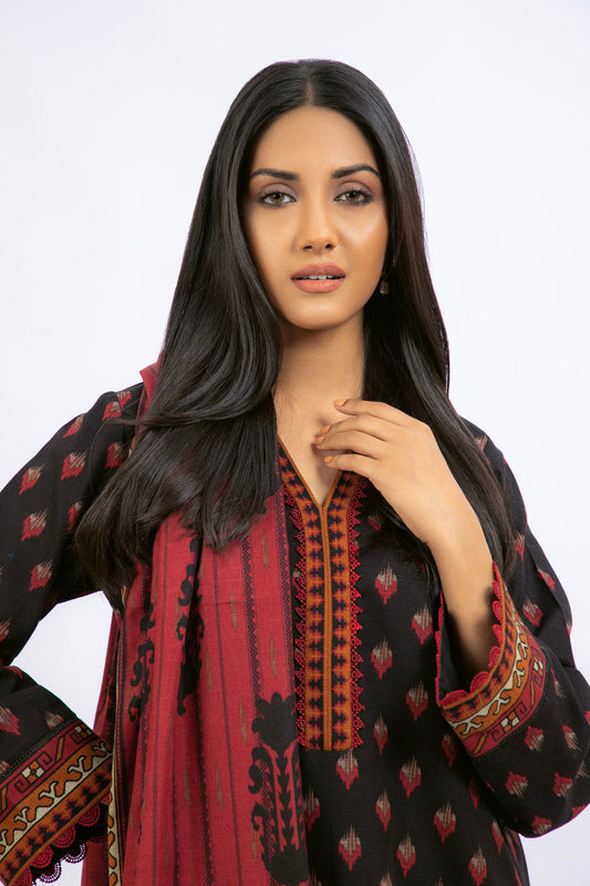 3 Pc Printed Khaddar Suit With Khaddar Dupatta