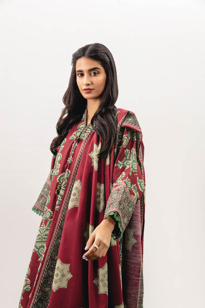 3 Pc Printed Khaddar Suit With Khaddar Dupatta