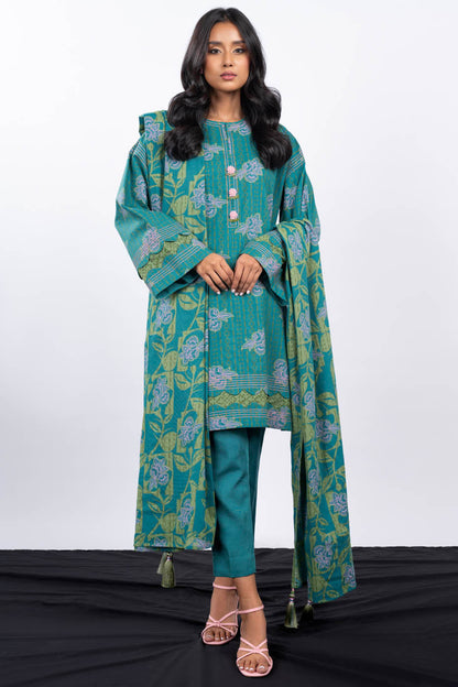 3 Pc Printed Khaddar Suit With Khaddar Dupatta
