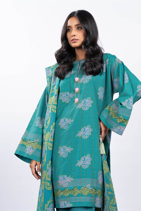 3 Pc Printed Khaddar Suit With Khaddar Dupatta