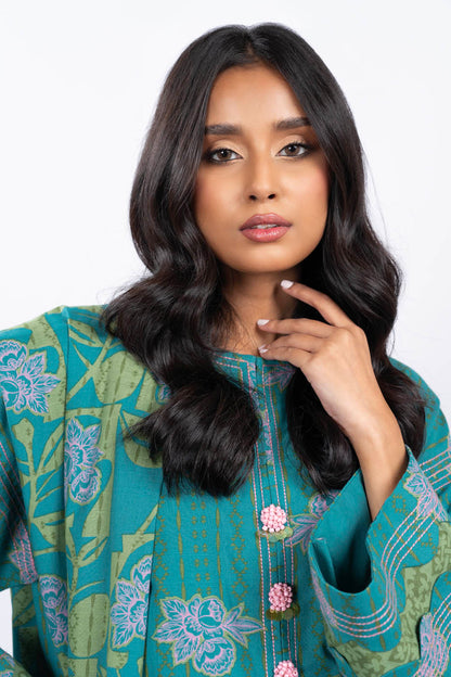 3 Pc Printed Khaddar Suit With Khaddar Dupatta