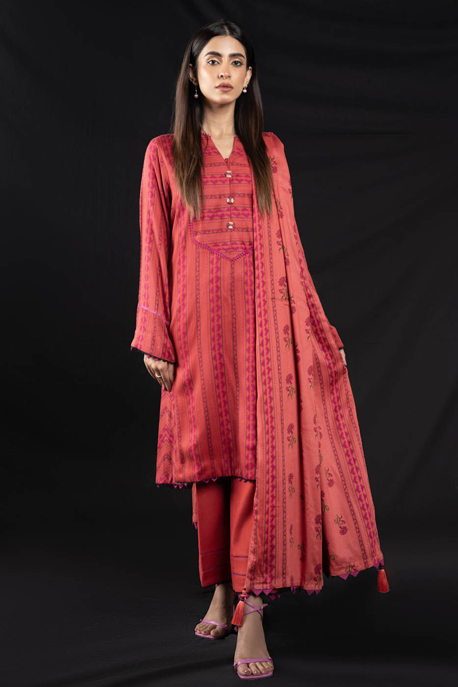 3 Pc Printed Twill Viscose Suit With Twill Viscose Dupatta