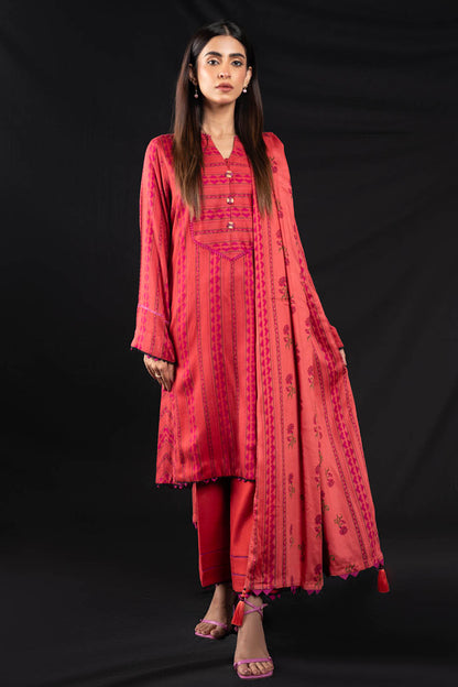 3 Pc Printed Twill Viscose Suit With Twill Viscose Dupatta