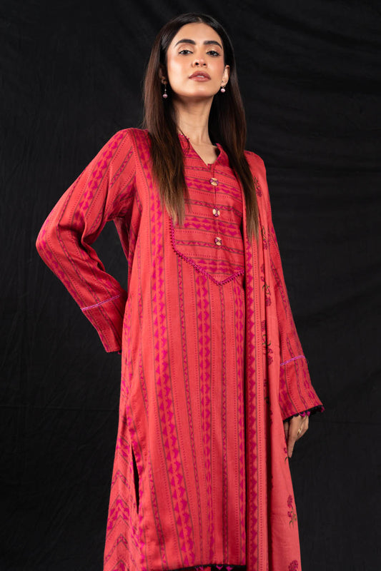 3 Pc Printed Twill Viscose Suit With Twill Viscose Dupatta