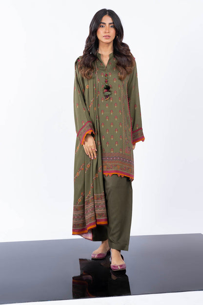 3 Pc Printed Twill Viscose Suit With Twill Viscose Dupatta