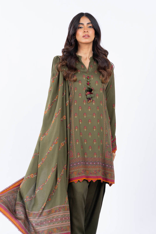 3 Pc Printed Twill Viscose Suit With Twill Viscose Dupatta